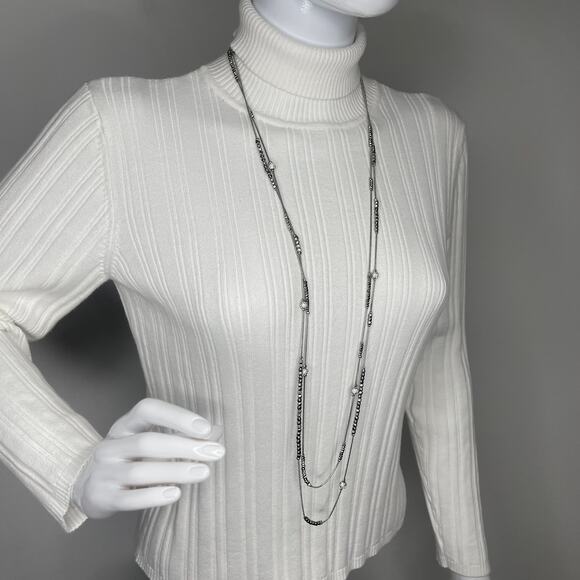 Chico's necklace signed costume jewelry silver tone multi strand simple beaded - Picture 6 of 16